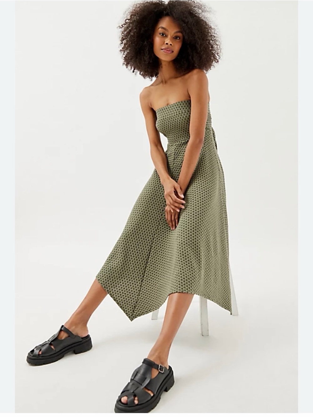 Urban Outfitters Olive Green Strapless Midi Dress